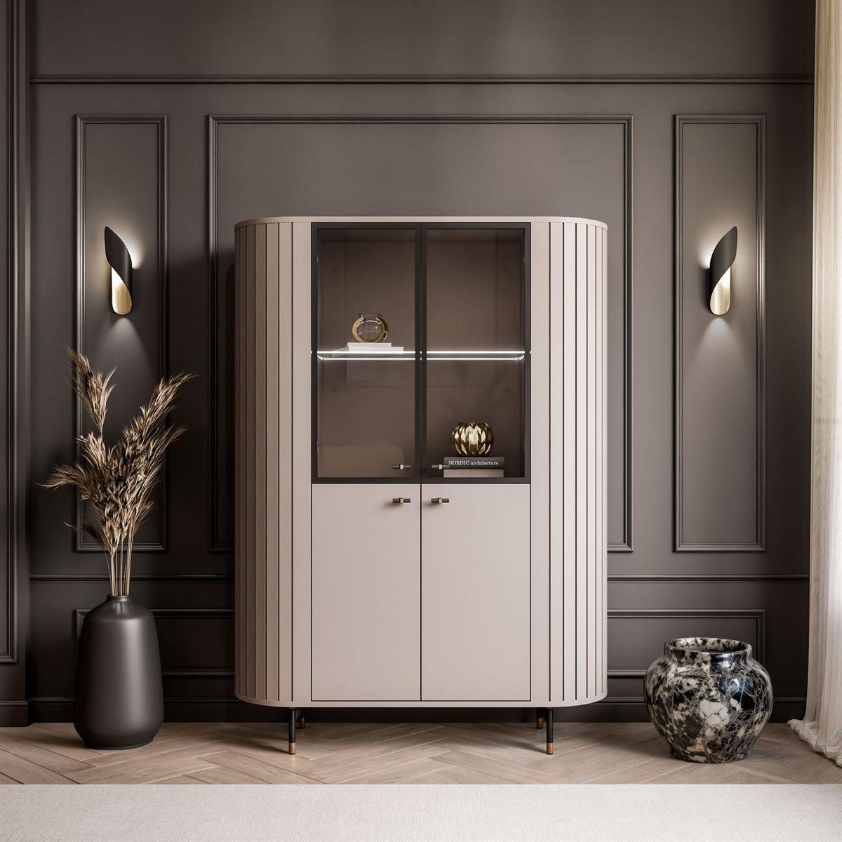 VITRINE ELODIE mit LED-Beleuchtung Kaschmir - Kaschmir, Holzwerkstoff (112/155/40cm) - Lookway