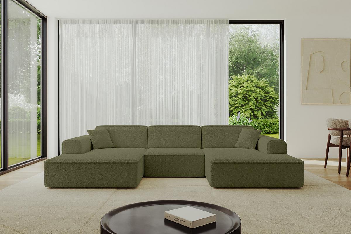 WOHNLANDSCHAFT IREA-U1-v3 - 301x165x77 cm Grün - Platinfarben, Holzwerkstoff/Textil (301/77/165cm) - ALTDECOR