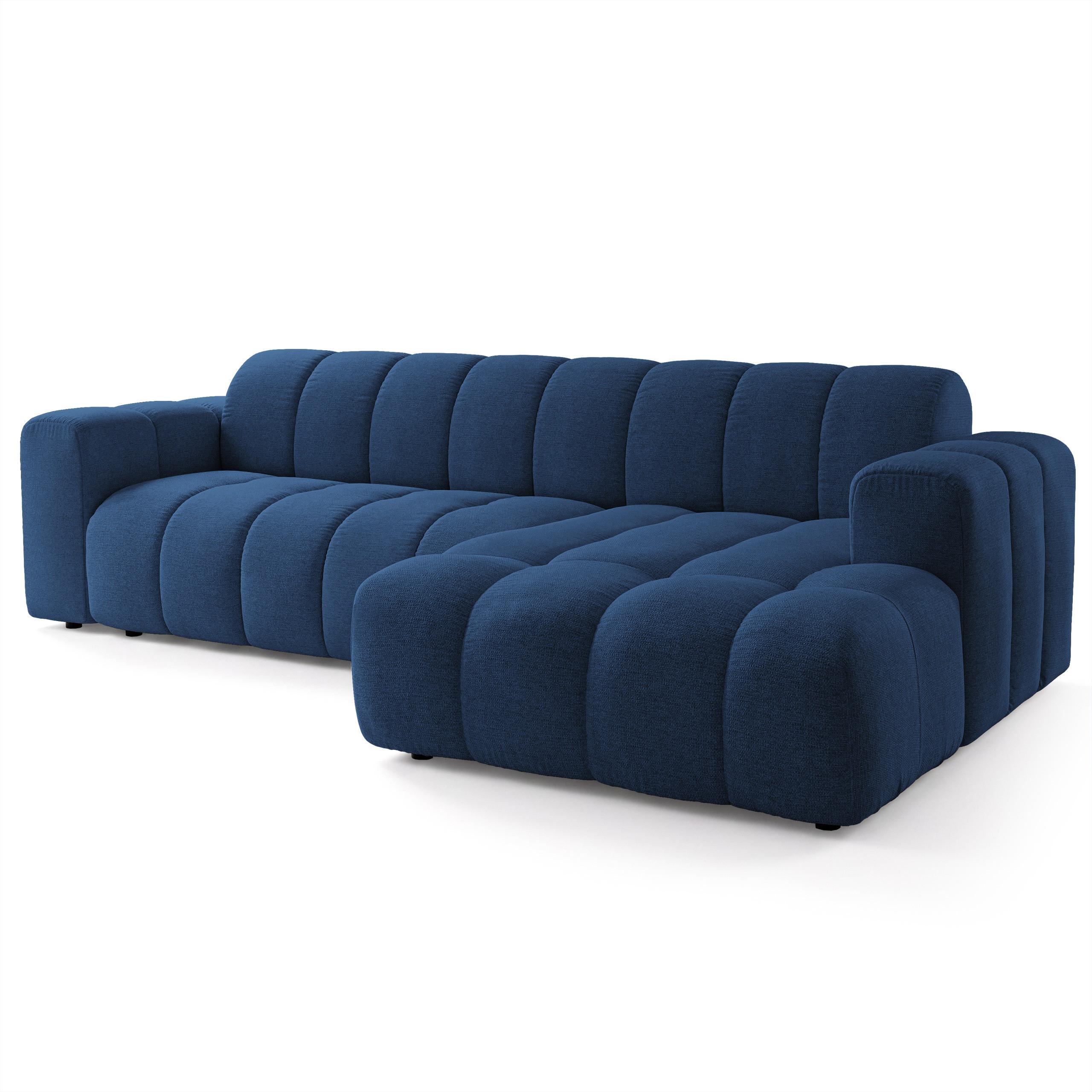 ECKSOFA SETIA Blau Strukturstoff mit Schlaffunktion - Blau, Holz (304/165cm) - MASSENO