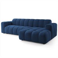 ECKSOFA SETIA Blau Strukturstoff mit Schlaffunktion - Blau, Holz (304/165cm) - MASSENO