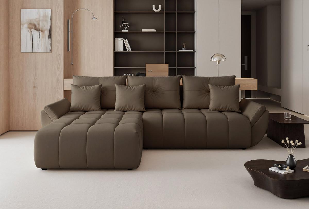 ECKSOFA ARO mit Schlaffunktion und Bettkasten Braun - Schwarz/Braun, Kunststoff/Textil (280/190cm) - Idohome