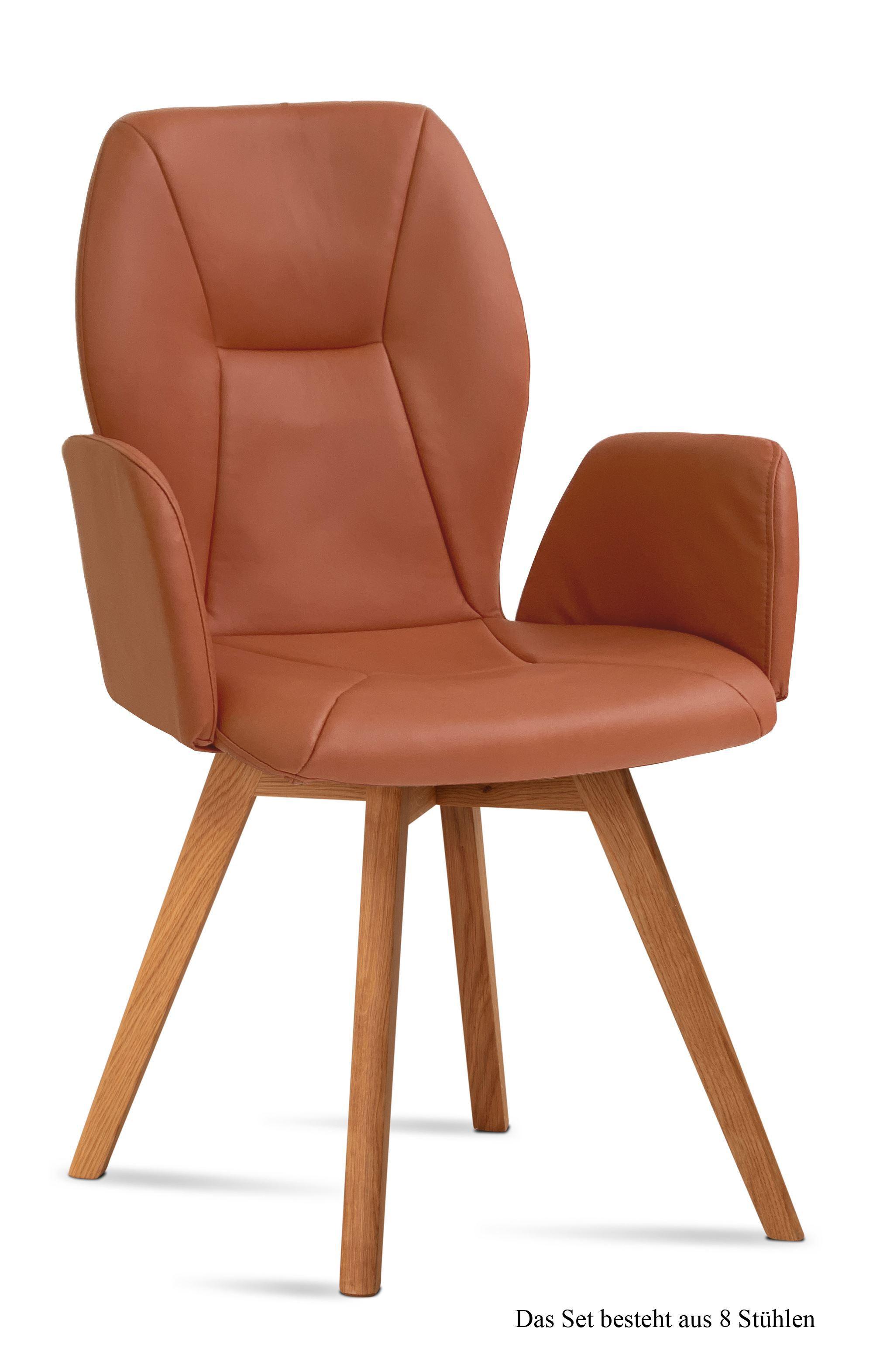 ARMLEHNSTUHL (8er-Set) Donka 58x92x60 Eiche geölt/Cognac - Cognac/Eichefarben, Kunststoff (60/92/58cm) - 58aufmkessel