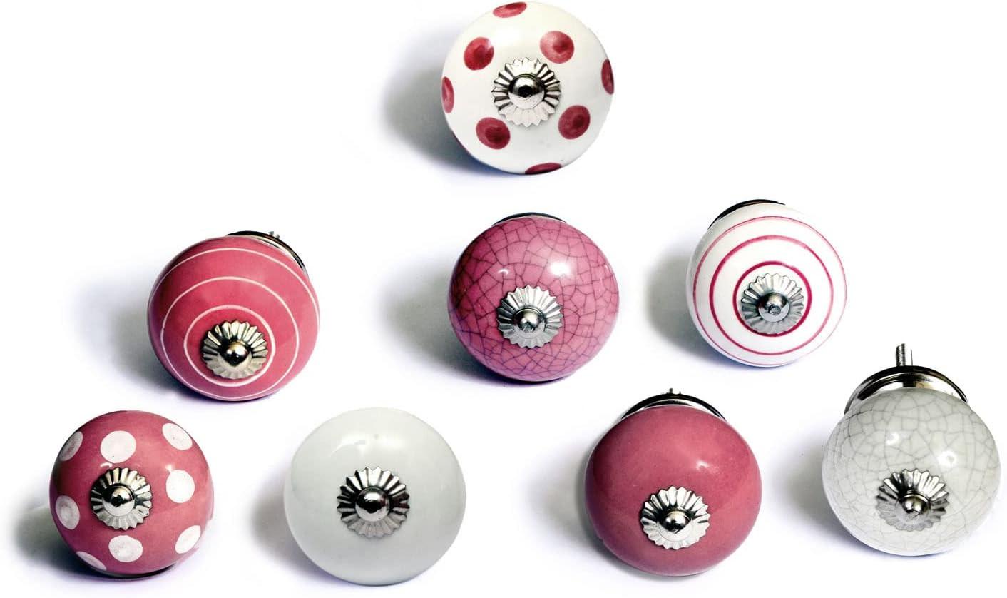 KERAMIKKNÖPFEN Set mit 8 in Weiß und Rosa 40 mm Durchmesser. - Pink, Keramik (4/4/6.9cm) - Nacnic