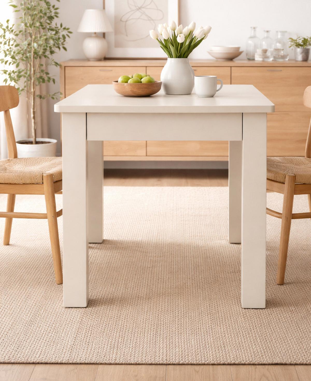 ESSTISCH samt quadratisch 80 x 80 cm, Küchentisch mit Schubkasten - Beige, Holzwerkstoff (80/80/76.5cm) - Furn.Design