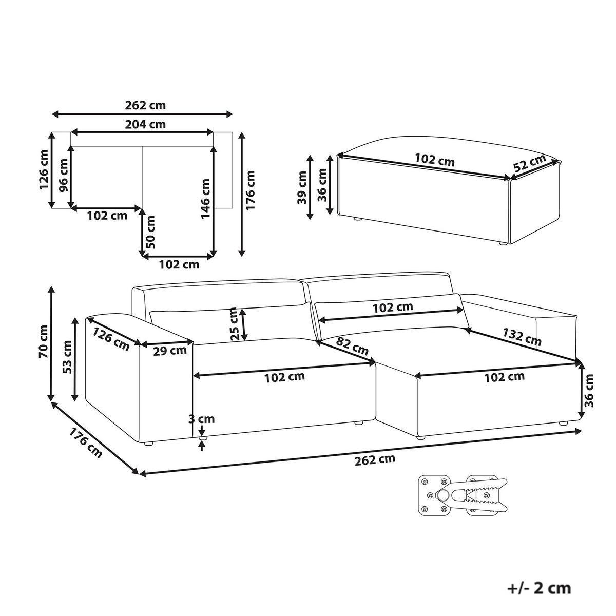 ECKSOFA Modul 3-Sitzer linksseitig Grau Stoff mit Ottomane Hellnar - Grau, Textil (262/176cm) - Beliani