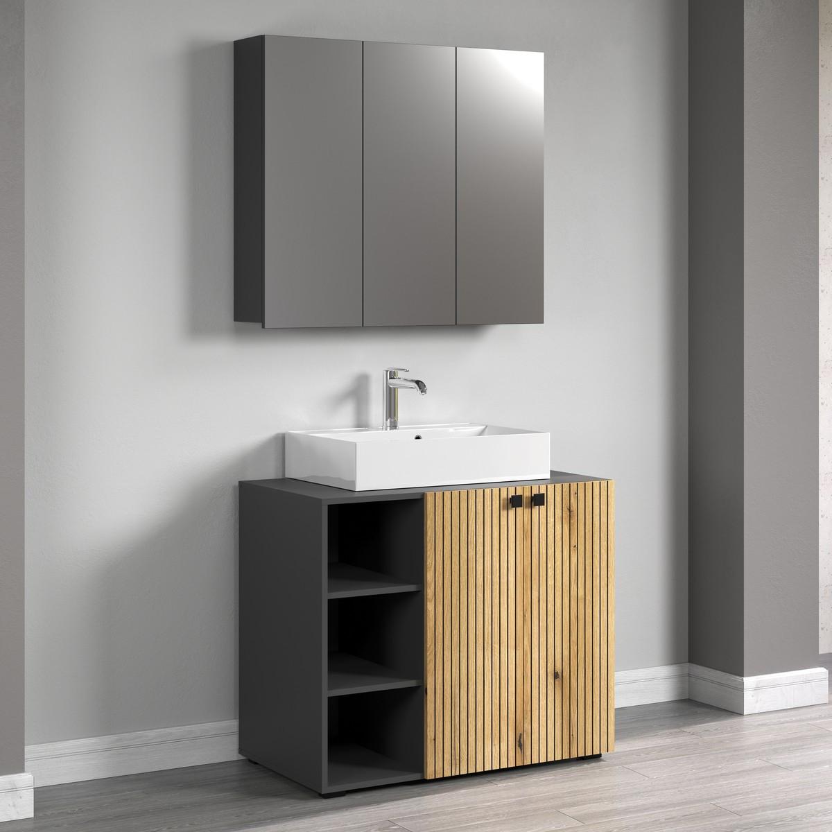 SPIEGELSCHRANK PureBliss Anthrazit - Anthrazit, Holzwerkstoff (90/80/20cm) - Trendteam