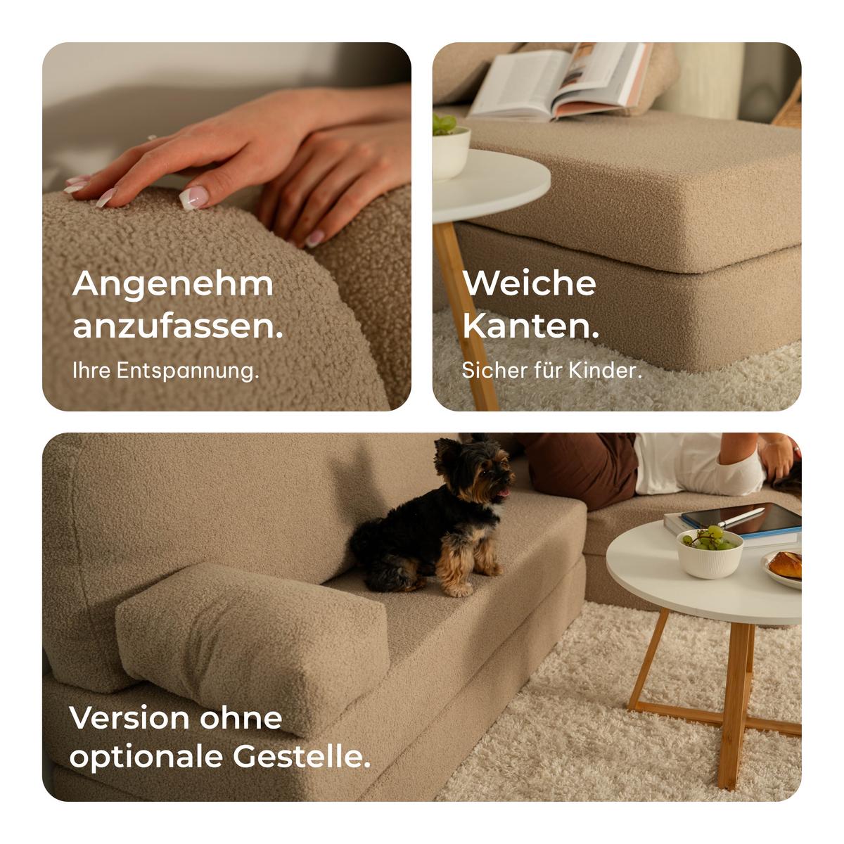 ECKSOFA SABI modulares Boneless Sofa mit Schlaffunktion Hellgrau Boucle-Stoff - Hellgrau, Textil (200/120cm) - MASSENO
