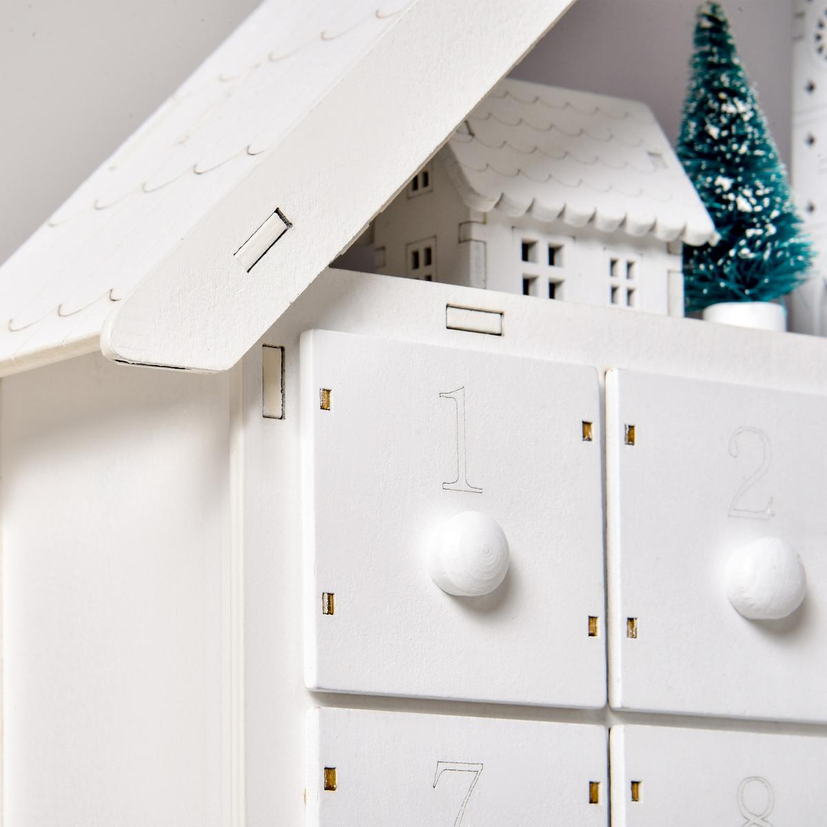 ADVENTSKALENDER Weihnachtskalender 24 Schubladen mit LED 2-in-1-Design - Weiß, Holz (9/42/39cm) - HOMCOM