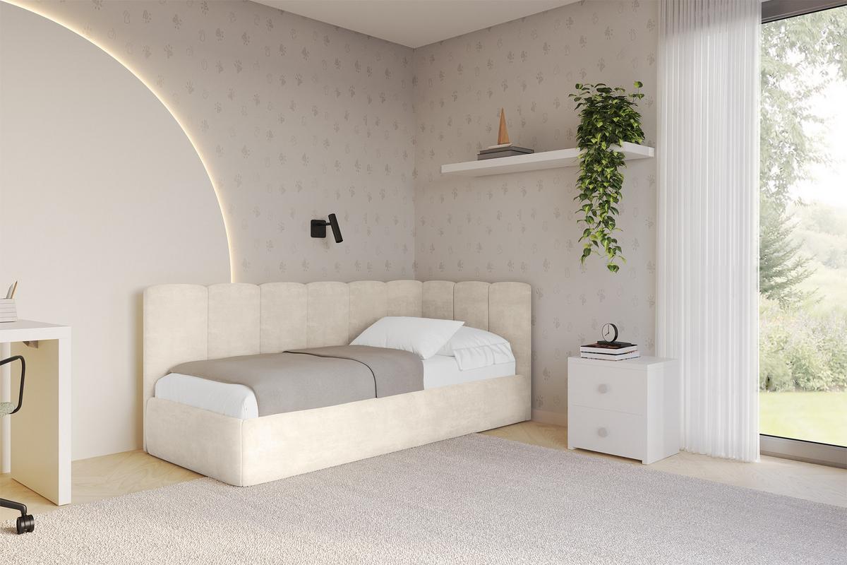 EINZELLBETT Jugendbett mit Bettkasten und Matratze H3/H4, Links - DEXY 80x200 Beige - Beige, Holzwerkstoff/Textil (80/200cm) - ALTDECOR