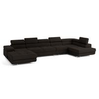 WOHNLANDSCHAFT VELORA R-S Braun Velours-Stoff mit Schlaffunktion - Braun, Holz (419/90/202cm) - MASSENO