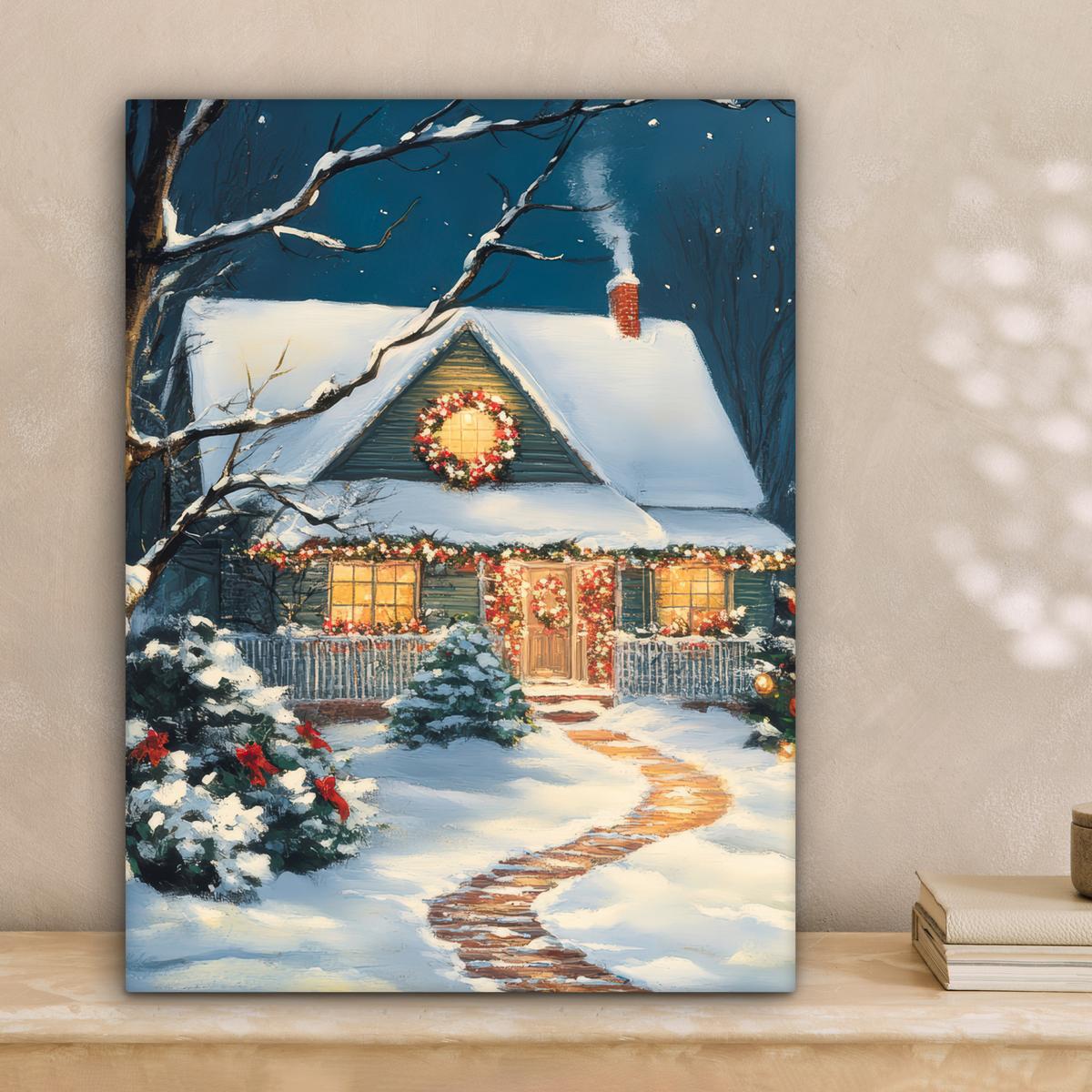 LEINWANDBILD Weihnachten - Weihnachtsbaum - Winter - Zuhause - Schnee Room Decor 30x40 cm - Smaragdgrün, Textil (30/40cm) - MuchoWow