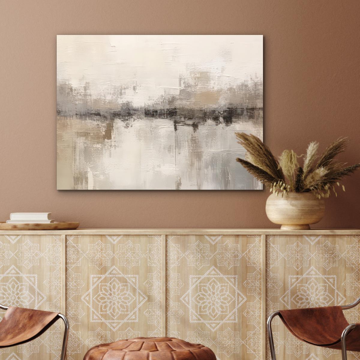 METALLBILD Moderne Kunst - Abstrakt - Beige 80x60 cm - Beige, Metall (80/60cm) - MuchoWow