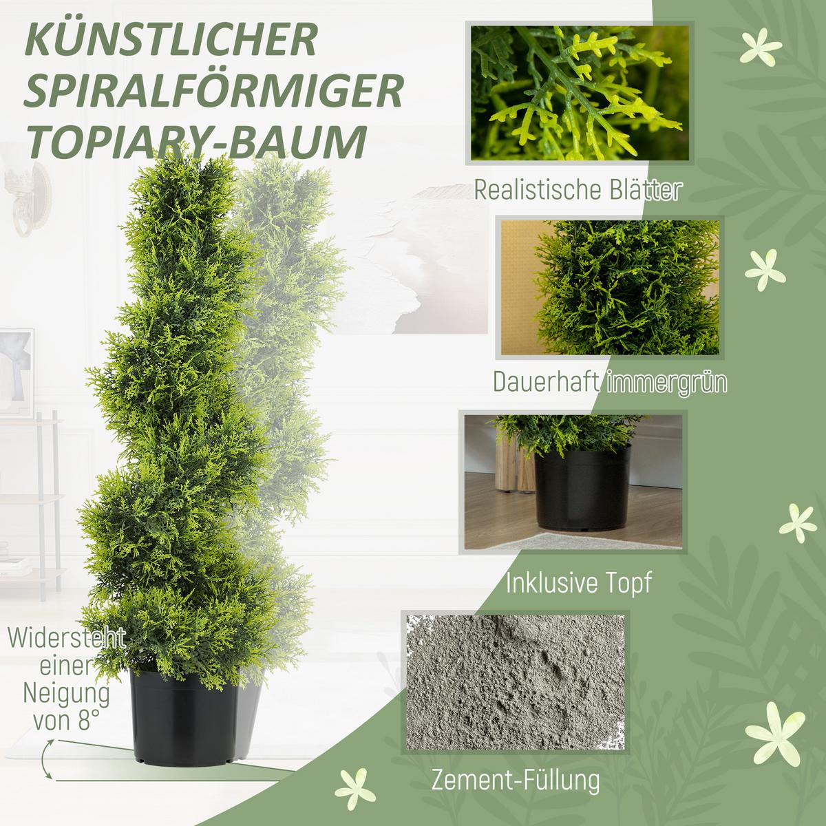 KUNSTPFLANZE Kunststoff Metall Grün - Schwarz/Grün, Kunststoff (90cm) - HOMCOM