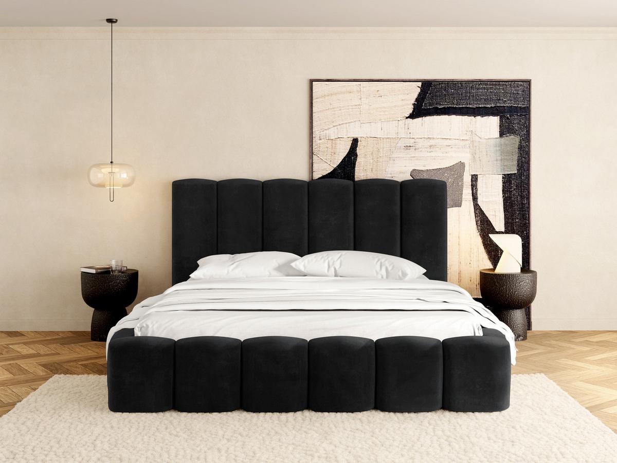 POLSTERBETT Serenity mit Bettkasten, Schwarz Samt 140x200 cm - Schwarz Hochglanz/Birkefarben, Holzwerkstoff/Kunststoff (140/200cm) - WFL GROUP