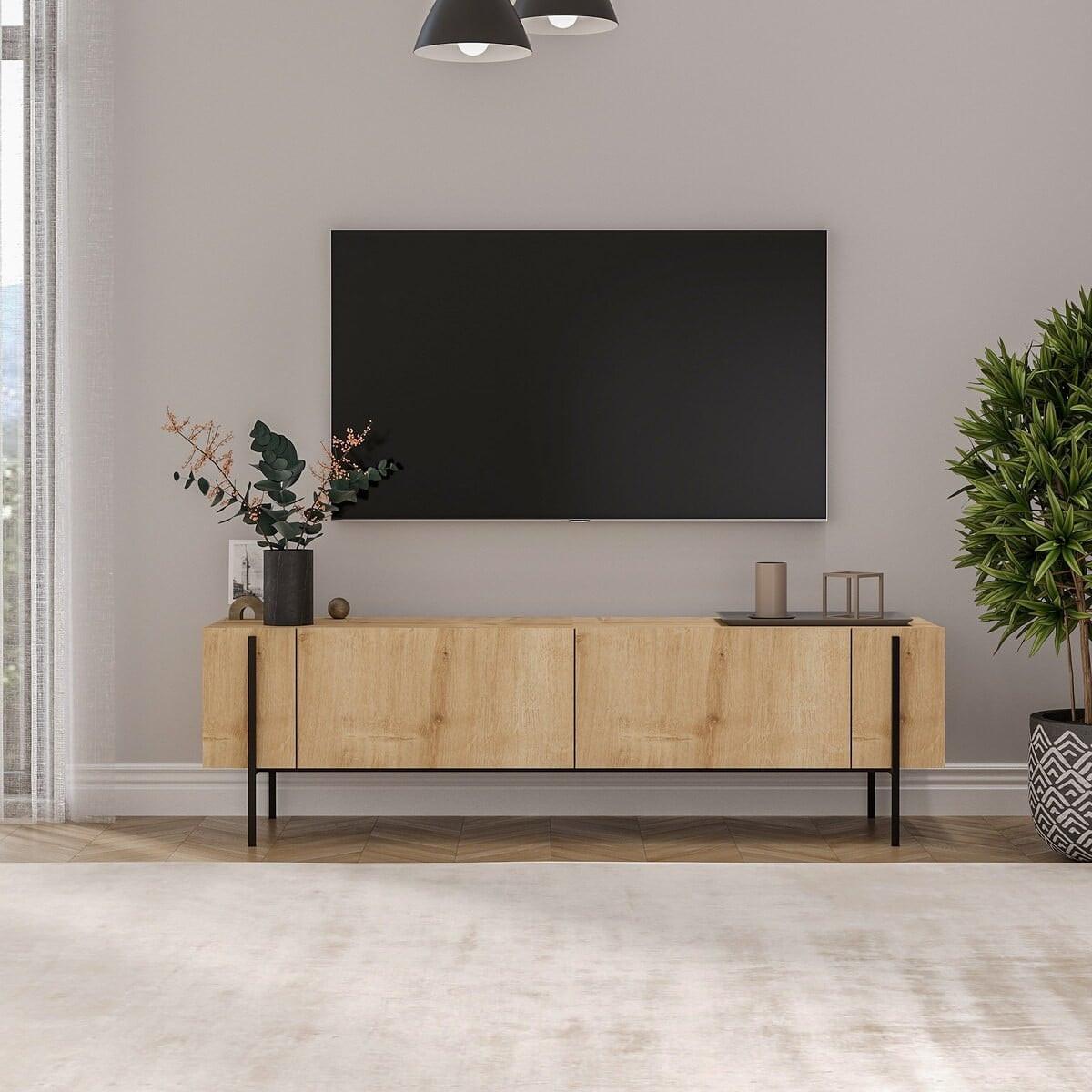 TV-MÖBEL mit 2 klappbaren Türen und Metallfüßen 31,4/160/45,6 cm - Eichefarben, Holzwerkstoff (31.4/45.6/36cm) - Calicosy