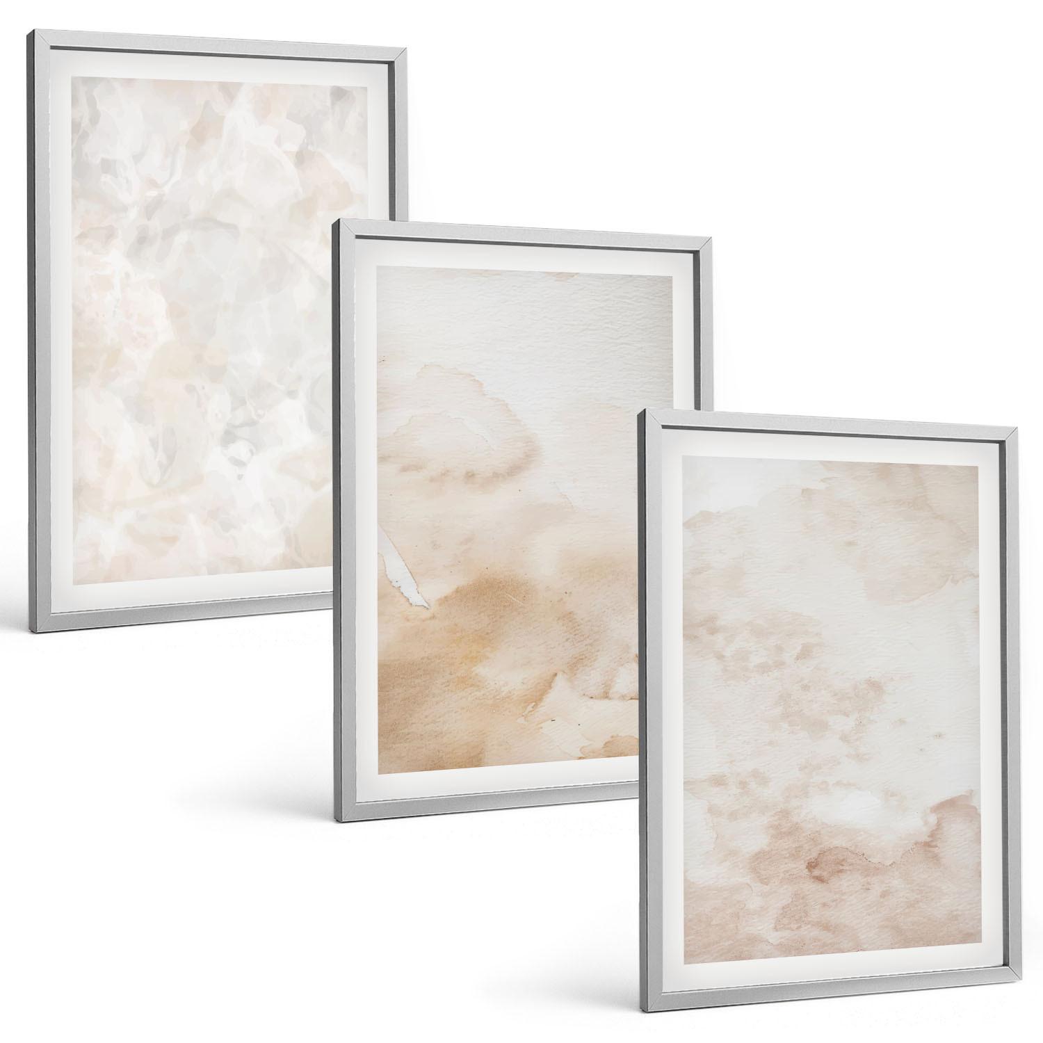 BILDER SET 3er Set - 40x60 cm Silberner Rahmen - Modische Pastelltexturen - Silberfarben, Kunststoff (40/60cm) - TULUP