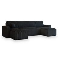 WOHNLANDSCHAFT PESANO T Schwarz Kordstoff mit Schlaffunktion - Schwarz/Grau, Holz/Kunststoff (306/85/140cm) - MASSENO