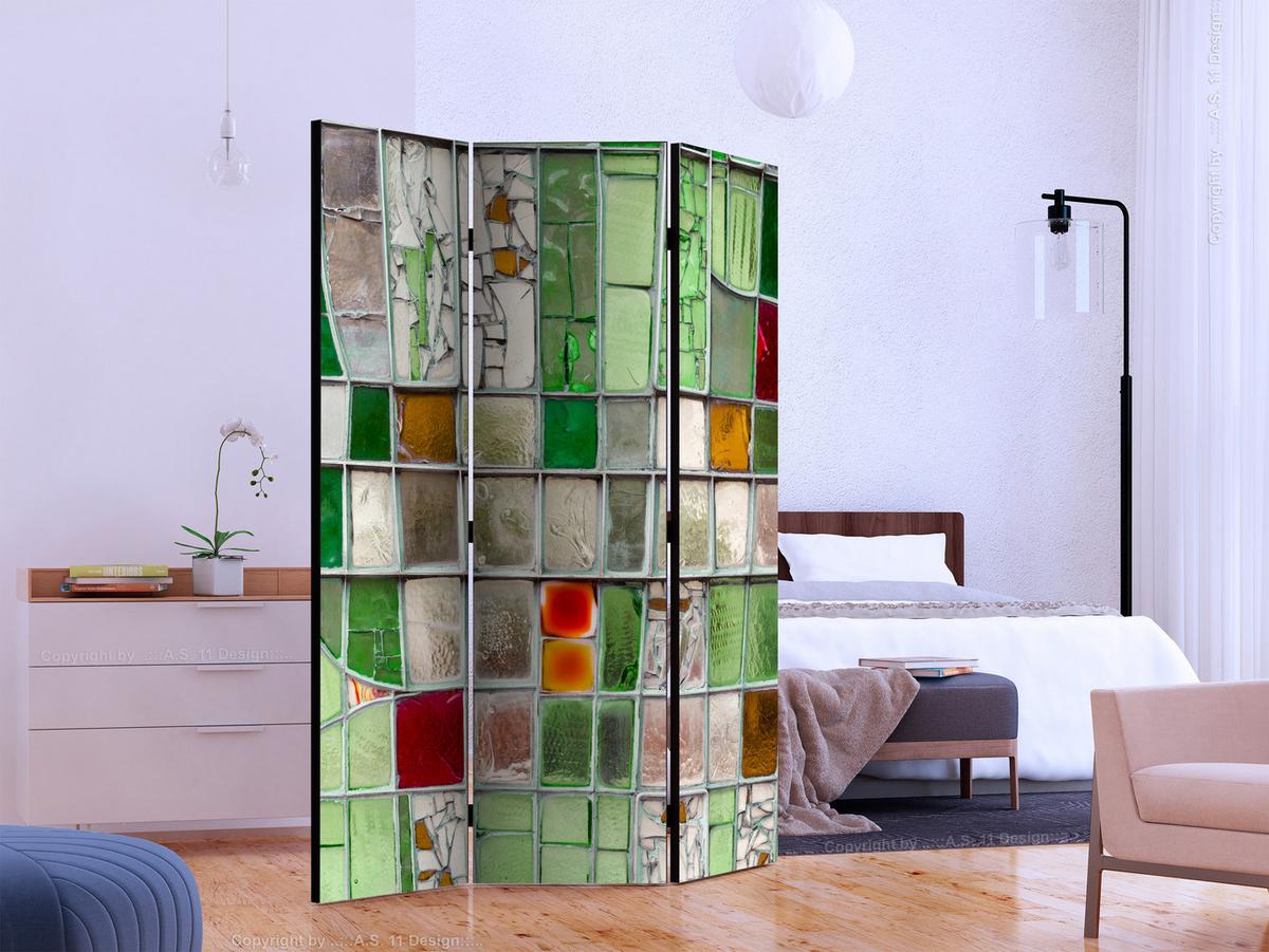 PARAVENT Akustik 3-tlg 135x172 cm Glas Vitrage - Multicolor, Holz/Textil (135/172/3cm) - Muralo