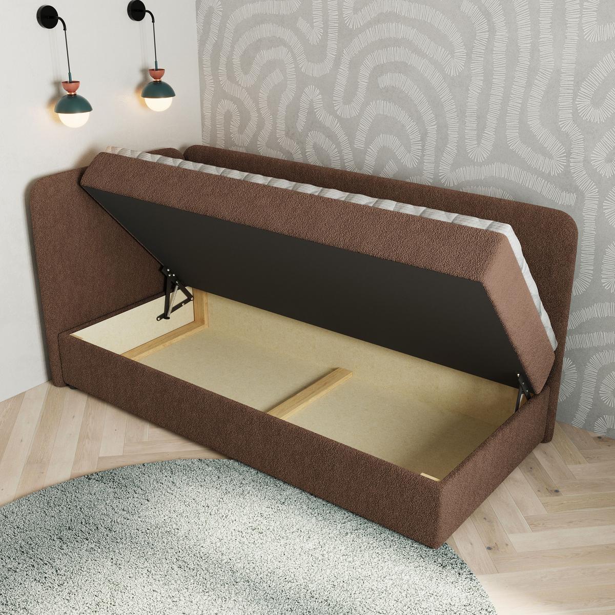 BOXBETT GINA 90x200 cm mit Matratze und Topper, H2+H3 - Braun - Braun, Holz (90/200cm) - MASSENO