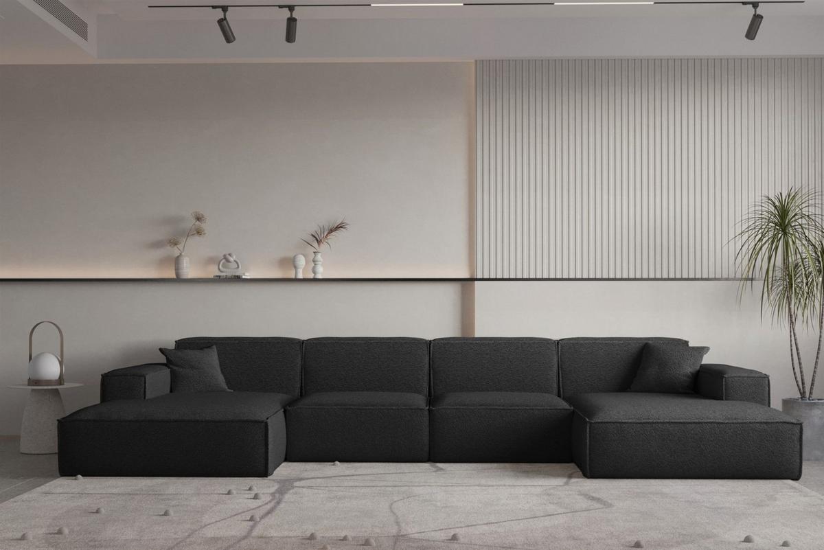 WOHNLANDSCHAFT Celes Premium Bukla - Schwarz, Holzwerkstoff/Textil (379/73/165cm) - Fun Möbel