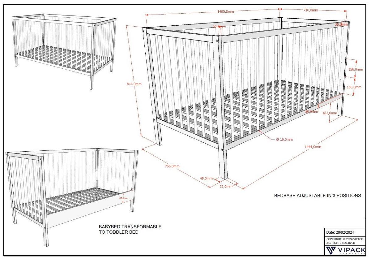 BABYBETT Kara-lynn 144x84x76 aus Massivholz in Buche Natur - Buchefarben, Holz (70/140cm) - 58aufmkessel