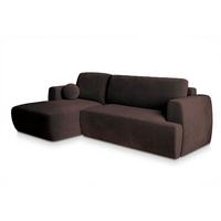 ECKSOFA SENTI K L-S Braun Plüsch-Stoff mit Schlaffunktion - Schwarz/Braun, Holz/Kunststoff (246/148cm) - MASSENO