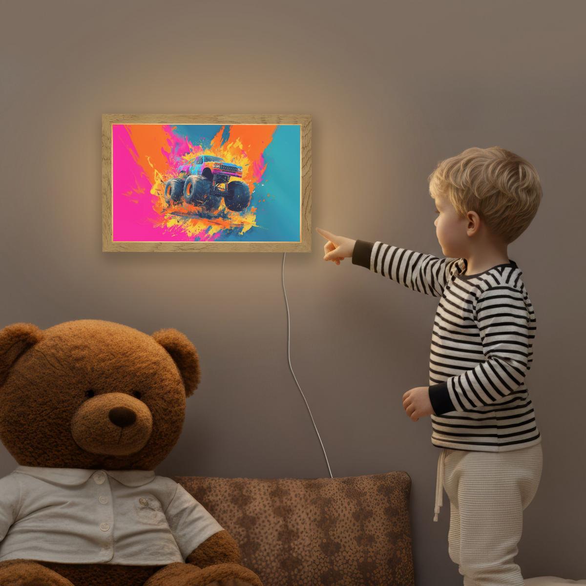 NACHTTISCHLAMPE Monstertruck - Abstrakt - Farbspritzer - Farbenfroh 30x20 cm - Pink, Holzwerkstoff (8/30/20cm) - OnlyWow