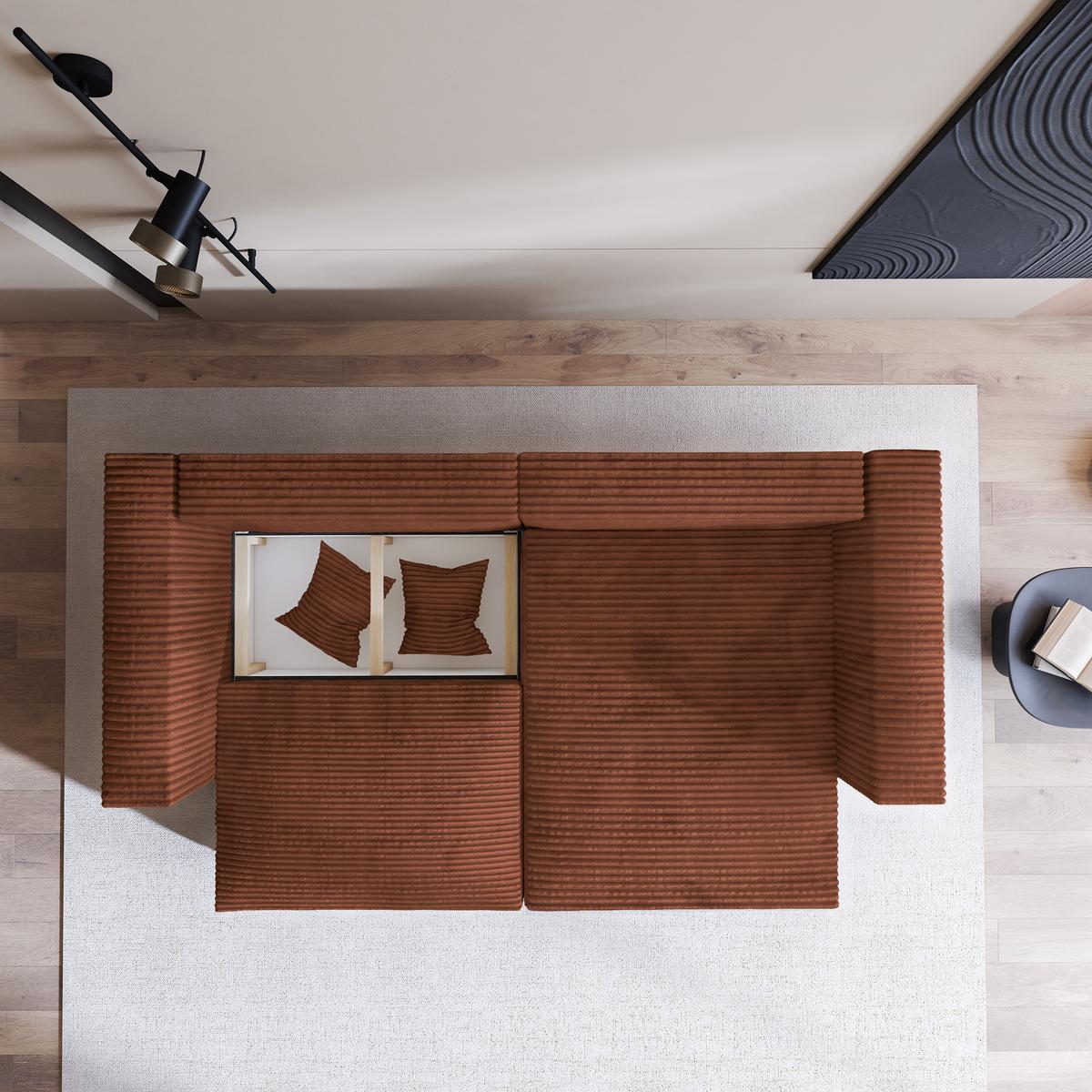 ECKSOFA NERIO Braun Kordstoff mit Schlaffunktion - Braun, Holz (245/148cm) - MASSENO