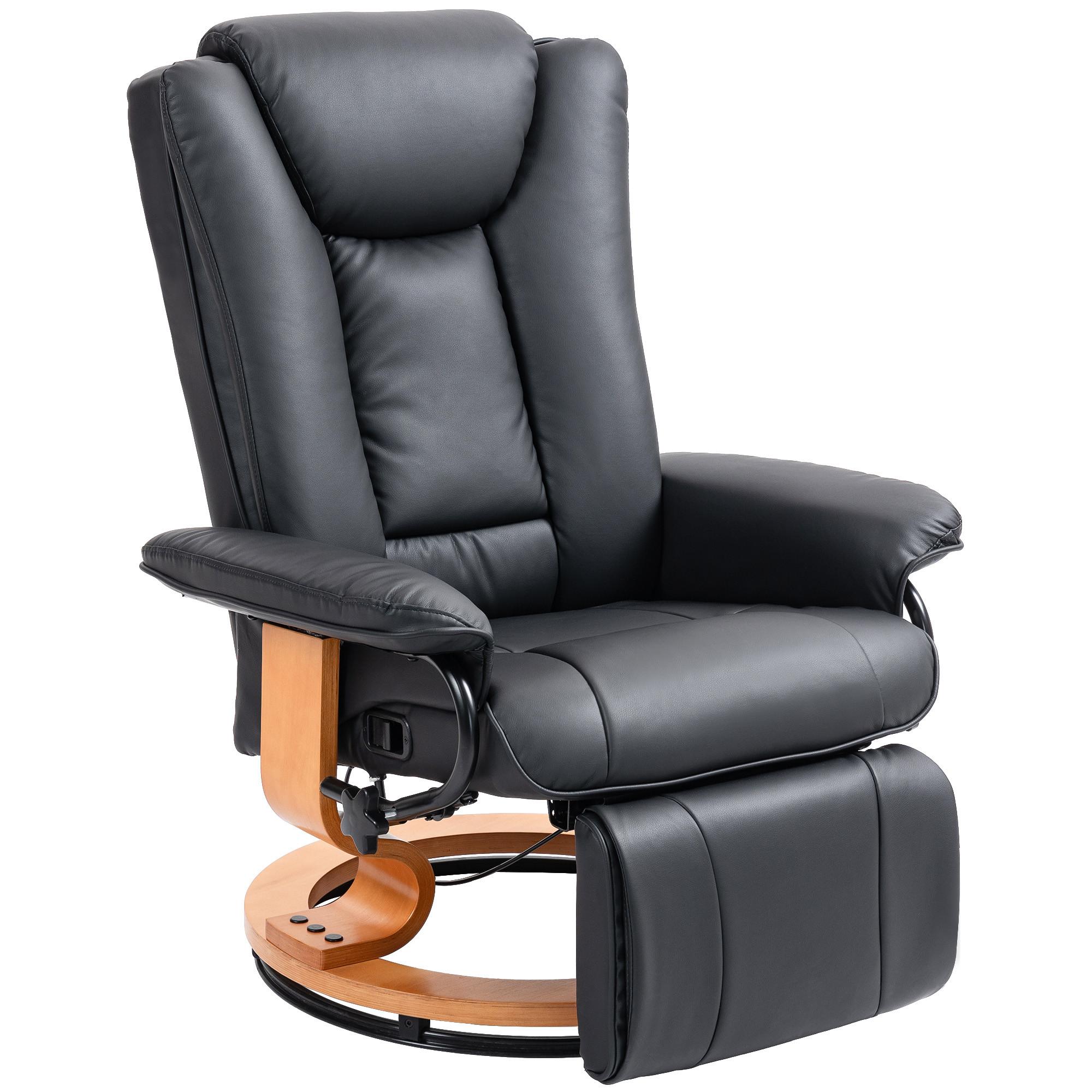 RELAXSESSEL Drehbar Fernsehsessel mit Liegefunktion, Fußstütze, Schwarz - Schwarz, Leder/Holzwerkstoff (88/103/78cm) - HOMCOM