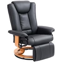 RELAXSESSEL Drehbar Fernsehsessel mit Liegefunktion, Fußstütze, Schwarz - Schwarz, Leder/Holzwerkstoff (88/103/78cm) - HOMCOM