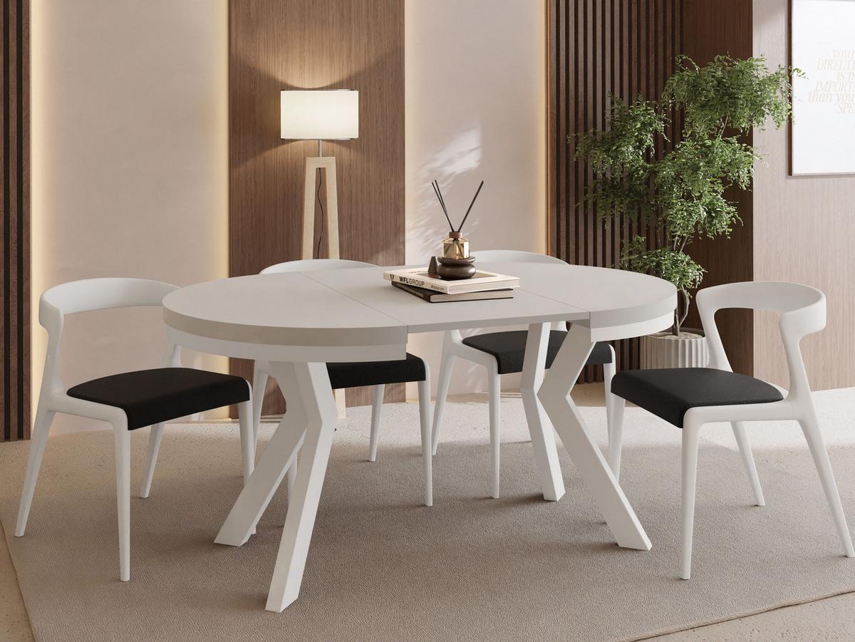ESSTISCH Savio Weiß Neo rund ausziehbar verlängerbar, Kaschmir 80-130/80/77 cm - Kaschmir/Beige, Holz/Holzwerkstoff (80/130/77cm) - WFL GROUP