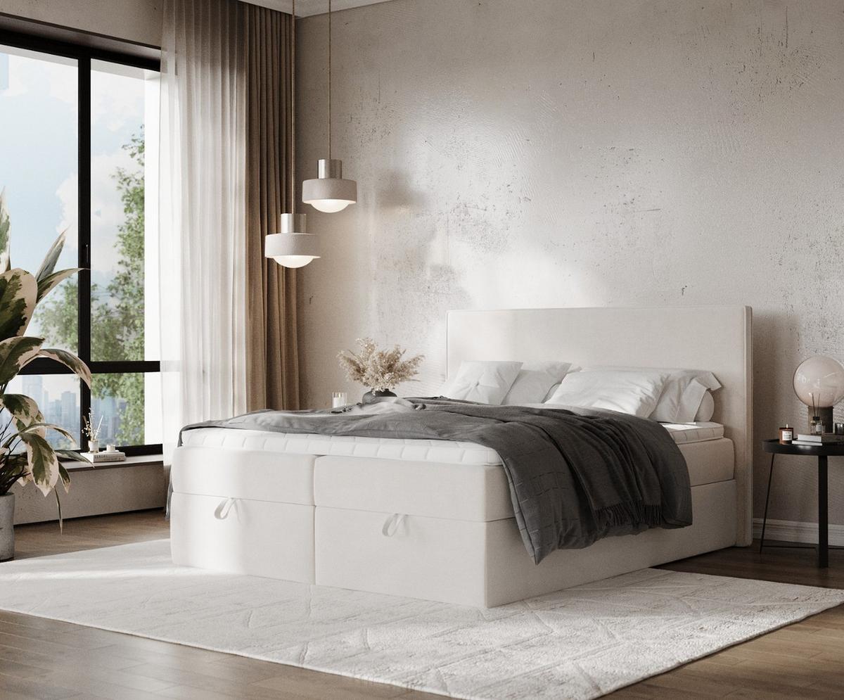 BOXBETT Velma 140/200 cm Creme im Paros Stoff - Creme/Schwarz, Holz/Holzwerkstoff (140/200cm) - AltaBeds