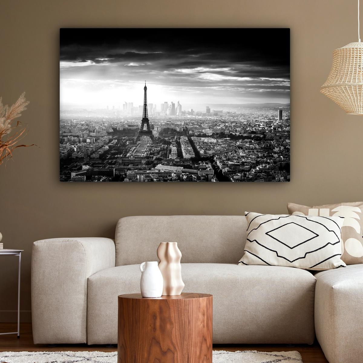 LEINWANDBILD Paris - Skyline - Eiffelturm - Stadt - Wolken Groß 140x90 cm - Dunkelgrau, Textil (140/90cm) - MuchoWow