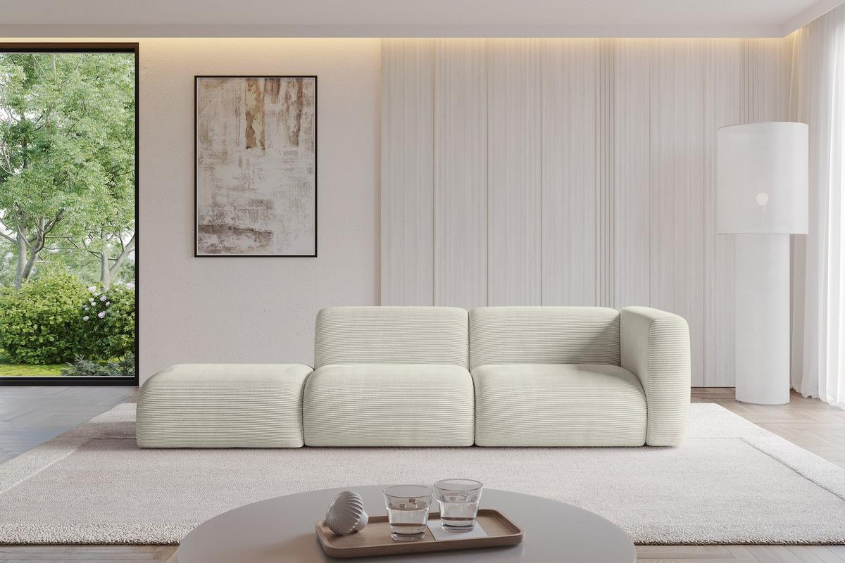 SOFA Ottomane Rechts MIRA-S3 296x89x70 Creme Cord - Ecru/Creme, Holzwerkstoff/Kunststoff (296/70/89cm) - ALTDECOR