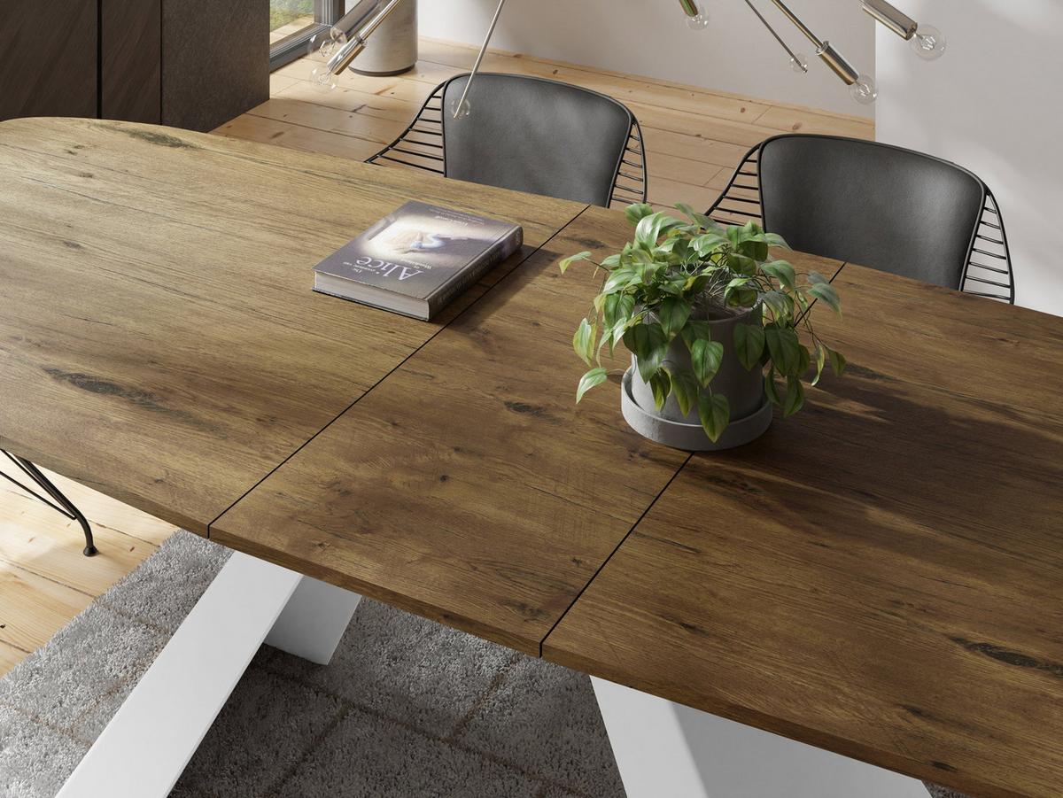 ESSTISCH Monte Weiß rechteckig ausziehbar, Lancelot Eiche 160-200/80/76 cm - Eichefarben/Weiß, Holzwerkstoff/Metall (80/198/76cm) - WFL GROUP