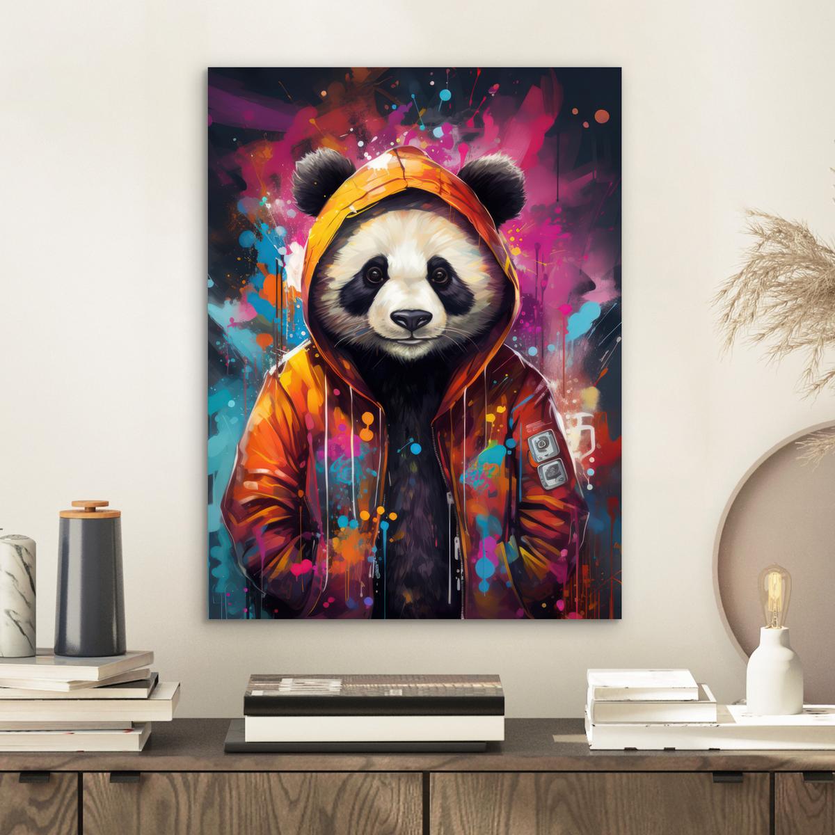 METALLBILD Panda - Jacke - Graffiti - Orange 30x40 cm - Orange, Metall (30/40cm) - MuchoWow