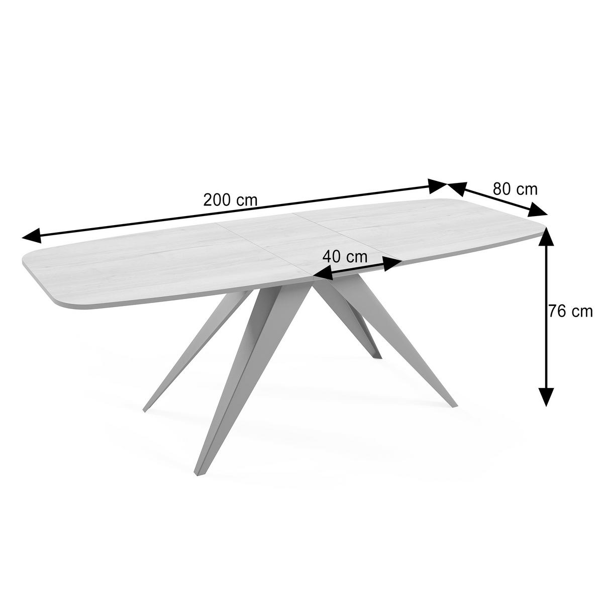 ESSTISCH Ferini, Ovaler Tisch mit Ausziehfunktion, 160-200x80 cm, Schwarz+Dunkelgrau Chicago Concrete - Schwarz/Grau, Metall (160/80/76cm) - Beautysofa
