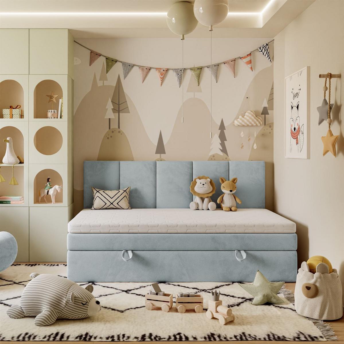 BOXSPRINGBETT ELZA MINI mit Topper 100x200 cm Jasmine 73 - Blau, Textil - Lookway