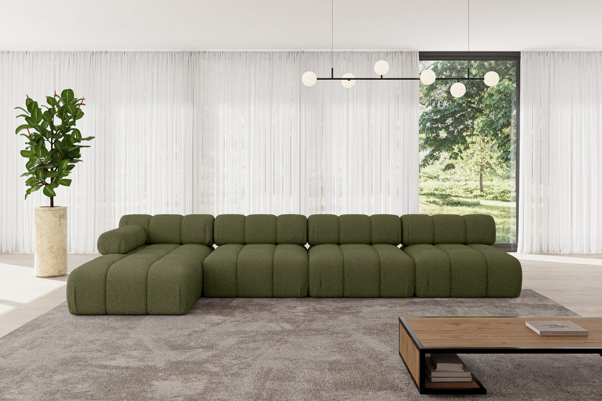 ECKSOFA modulares Sofa Razon-L3 - 380x160x70 cm Grün Bouclé - Grün, Holzwerkstoff/Textil (380/160cm) - ALTDECOR