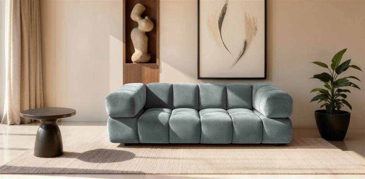 SOFA 3-sitzer Blanche In Bluvel - Blaugrau, Holzwerkstoff/Textil (240/70/96cm) - Fun Möbel