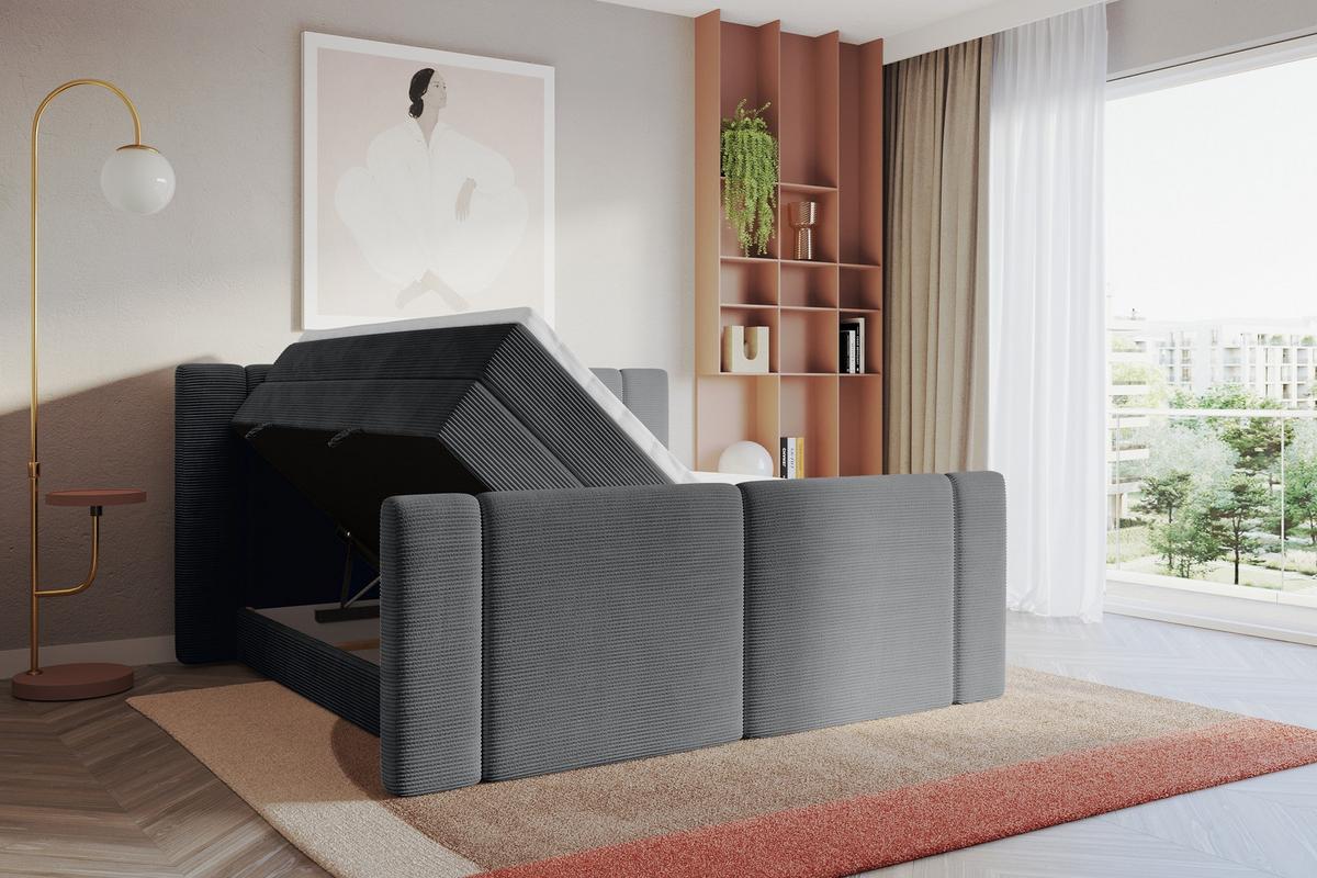 BOXSPRINGBETT mit Matratze H3/H4 - EVON KING Zanozek - 180x200 cm Dunkelgrau - Graphitfarben, Holzwerkstoff (180/200cm) - ALTDECOR