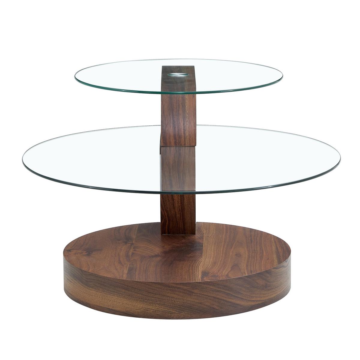 COUCHTISCH glas walnuss mehrstufig stauraum - Walnussfarben, Holzwerkstoff (70/90/44cm) - Urban Meuble