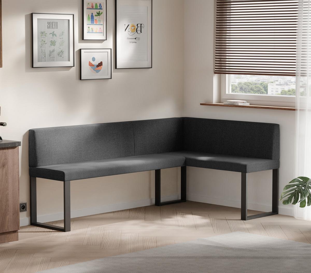 ECKBANK rechts SANA U Webstoff glatt, 168/128 cm Anthrazit - Anthrazit, Textil/Metall (128/168cm) - Idohome