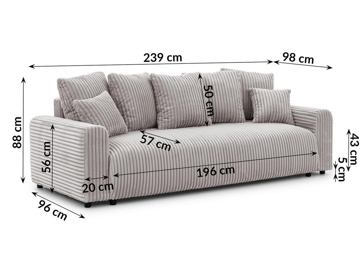 SCHLAFSOFA Calma mit Bettkasten im Bumpy-Design aus weichem Hellgrau Plüschcord - Hellgrau/Schwarz, Holz/Kunststoff (239/88/98cm) - S-Style