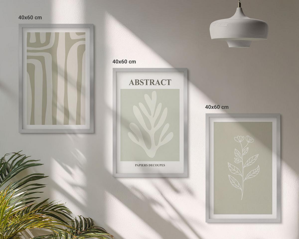BILDER SET 3er Set - 40x60 cm Silberner Rahmen - Abstrakte Pflanzenmuster - Silberfarben, Kunststoff (40/60cm) - TULUP