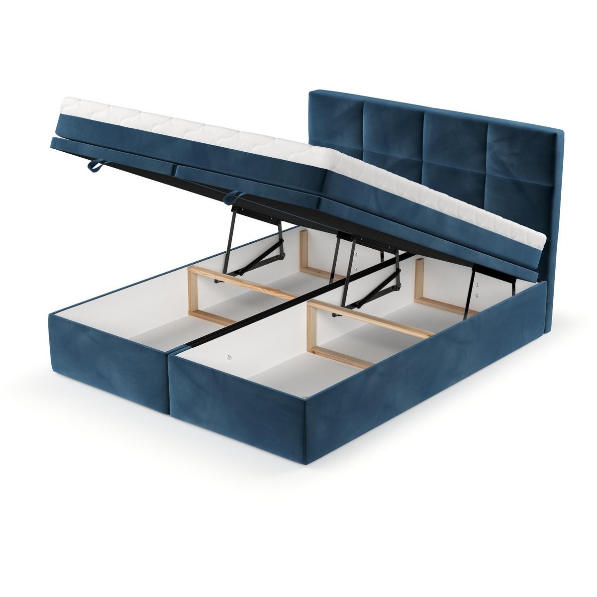 BOXBETT Tessa 140/200 cm Dunkelblau im Kronos Stoff - Schwarz/Dunkelblau, Holz/Holzwerkstoff (140/200cm) - AltaBeds