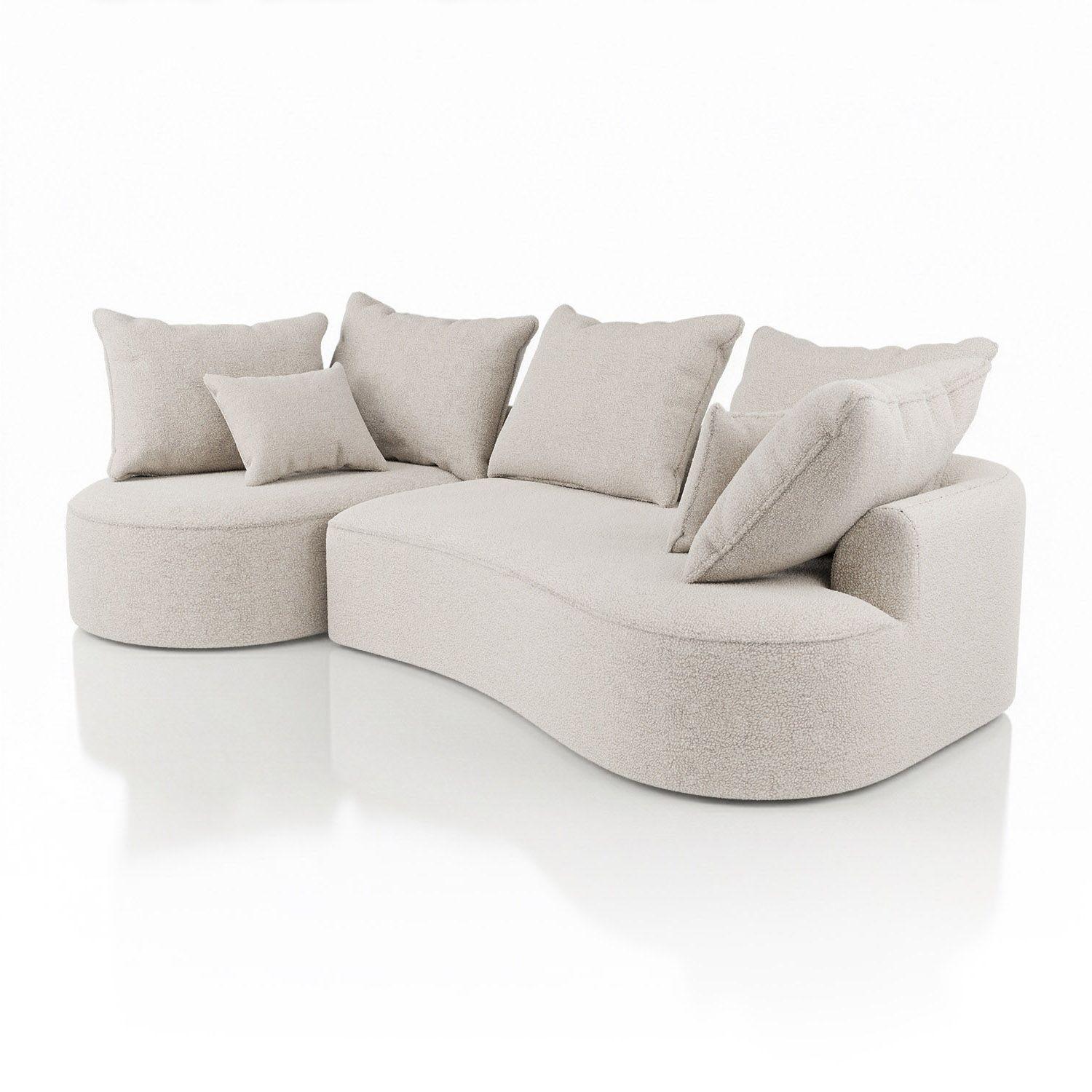 SOFA Tirano Bouclé Creme mit Ottomane links - Creme, Textil (102/300cm) - Juskys