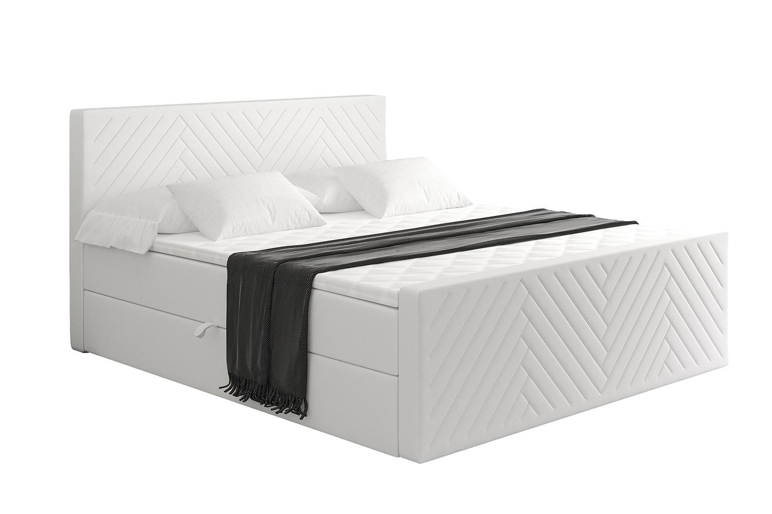 BOXBETT mit Matratze H4 und Lattenrost - VEXA-Z - 140x200 - Weiß Kunstleder - Weiß, Holzwerkstoff (140/200cm) - ALTDECOR