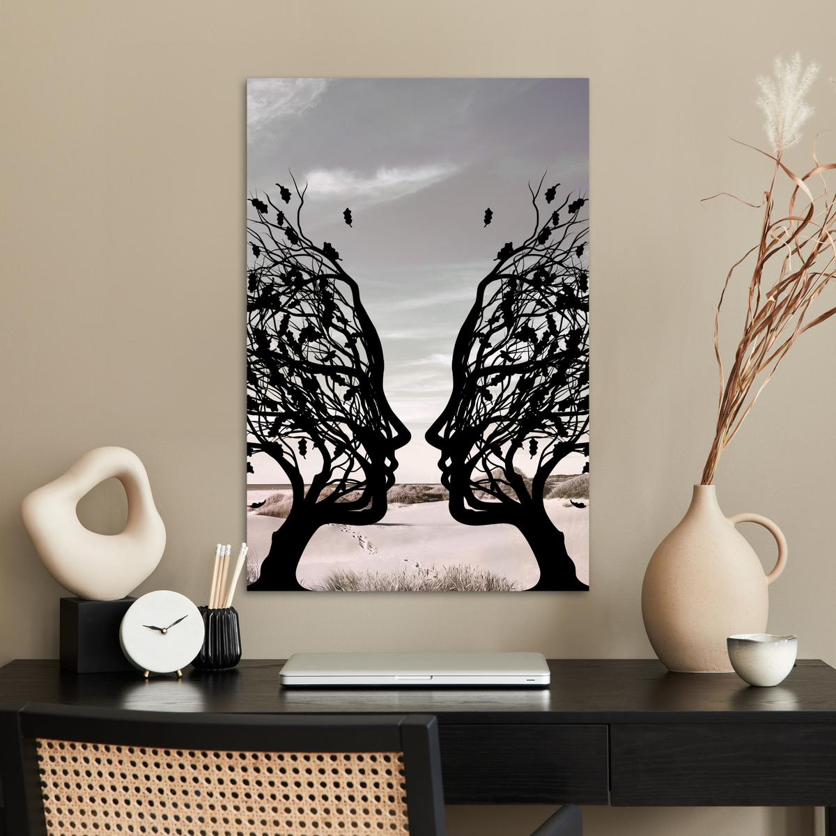POSTER Strand - Meer - Menschen - Baum - Moderne Kunst Wanddeko 40x60 cm - Hellgrau, Papier (40/60/0.1cm) - MuchoWow