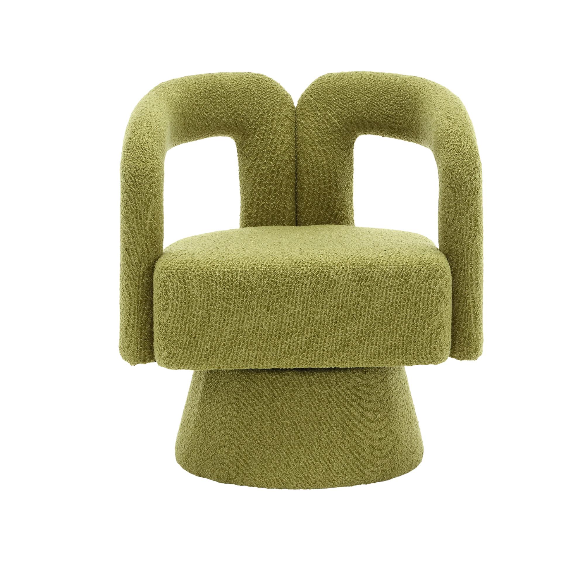 DREHSESSEL 360° Boucle Akzentstuhl Polstersessel für Wohnzimmer & Büro - Olivgrün, Textil (67/74/55cm) - Urban Meuble